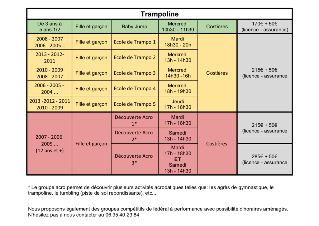 Inscriptions pour la saison 2019-2020